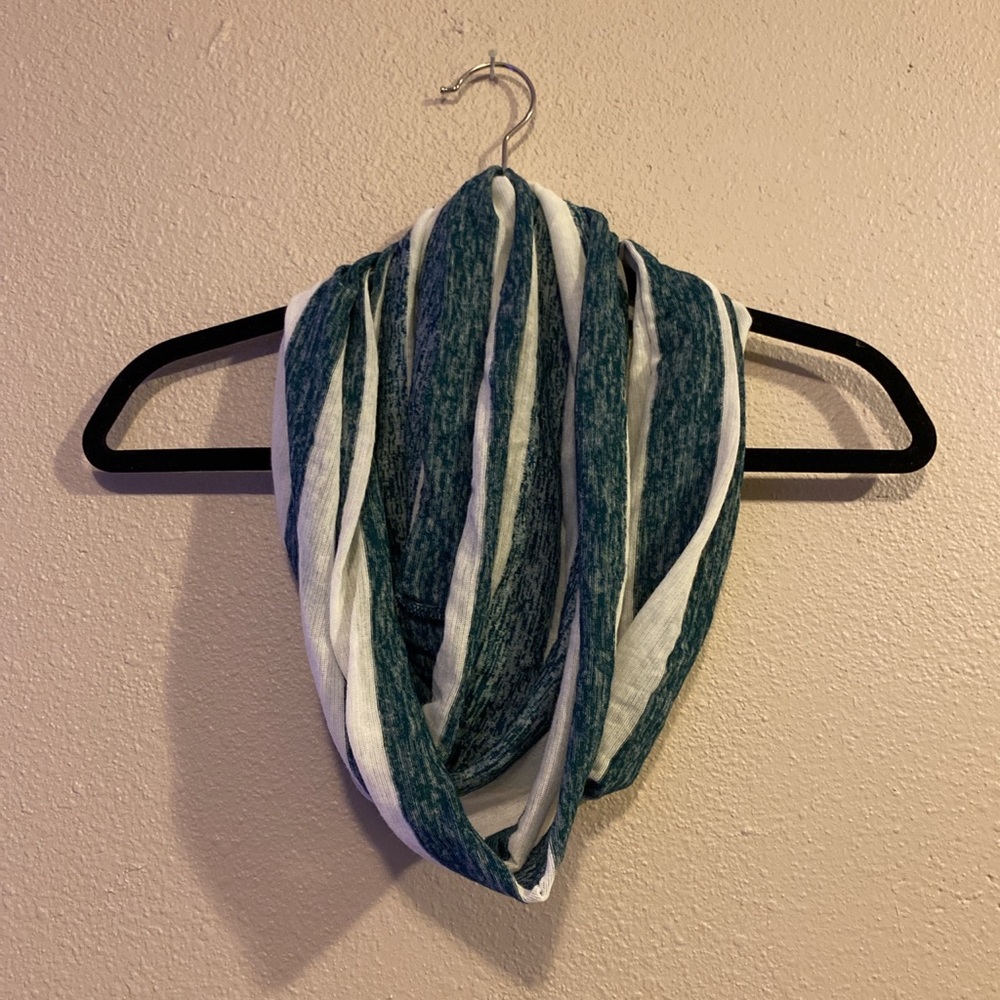 Blue and white infinity scarf
